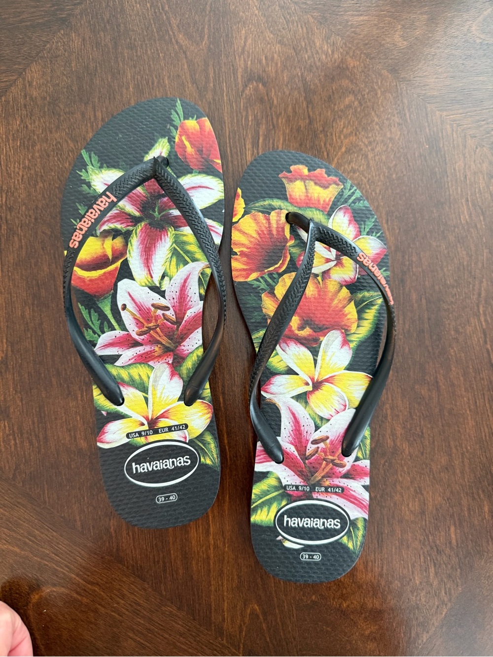 Havaianas Black Flip Flops with Tropical Floral Print